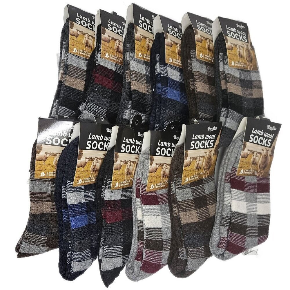 Men Winter Socks Lamb Wool Warm LumberJack Plaid Christmas Holiday 12-Pack
